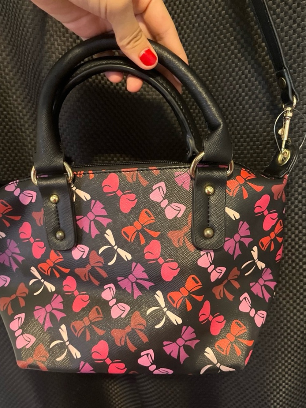 Black Tote with Pink & Red Bow Print